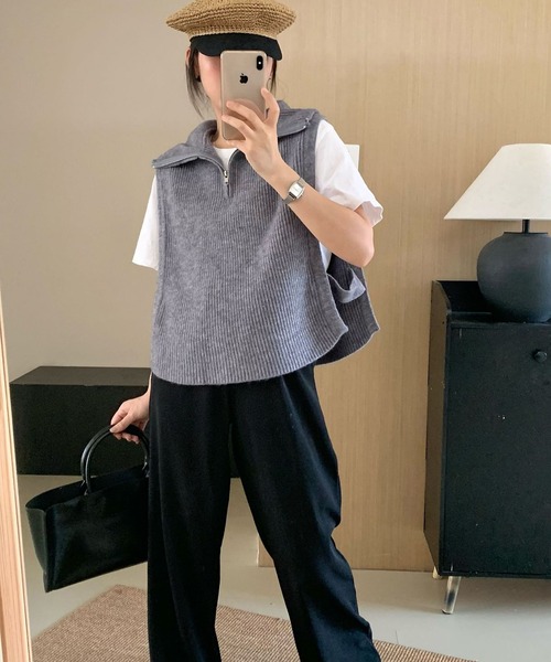 SETUP7(セットアップセブン)の「【SETUP7】ハーフジップニットベスト SCCH453(ベスト・レディース・グレー/ホワイト/ベージュ/ブラック・FREE)」の5枚目の写真