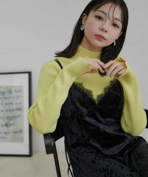 VIS（ビス）の「【洗える】袖スリットハイネックリブニット（ニット/セーター・レディース・ブラック/イエロー系その他/オフホワイト・M/S）」の4枚目の写真