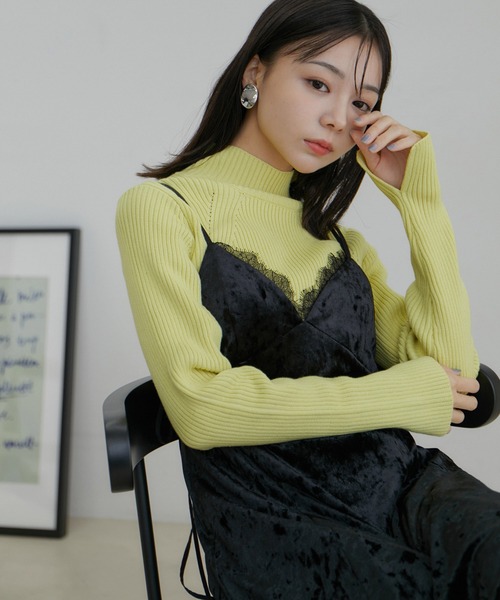 VIS（ビス）の「【洗える】袖スリットハイネックリブニット（ニット/セーター・レディース・ブラック/イエロー系その他/オフホワイト・M/S）」の5枚目の写真