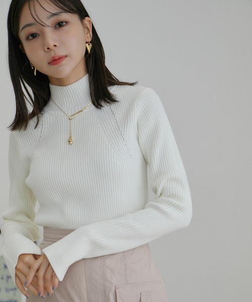 VIS（ビス）の「【洗える】袖スリットハイネックリブニット（ニット/セーター・レディース・ブラック/イエロー系その他/オフホワイト・M/S）」の7枚目の写真