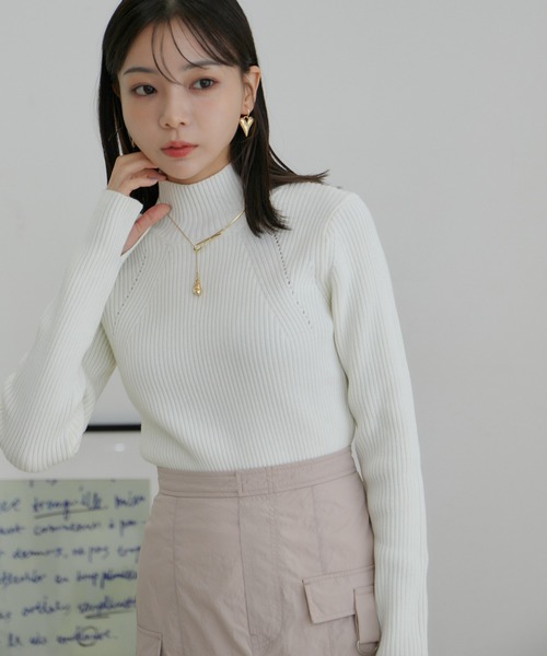 VIS（ビス）の「【洗える】袖スリットハイネックリブニット（ニット/セーター・レディース・ブラック/イエロー系その他/オフホワイト・M/S）」の8枚目の写真