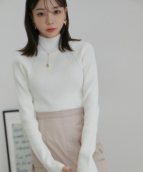 VIS（ビス）の「【洗える】袖スリットハイネックリブニット（ニット/セーター・レディース・ブラック/イエロー系その他/オフホワイト・M/S）」の9枚目の写真