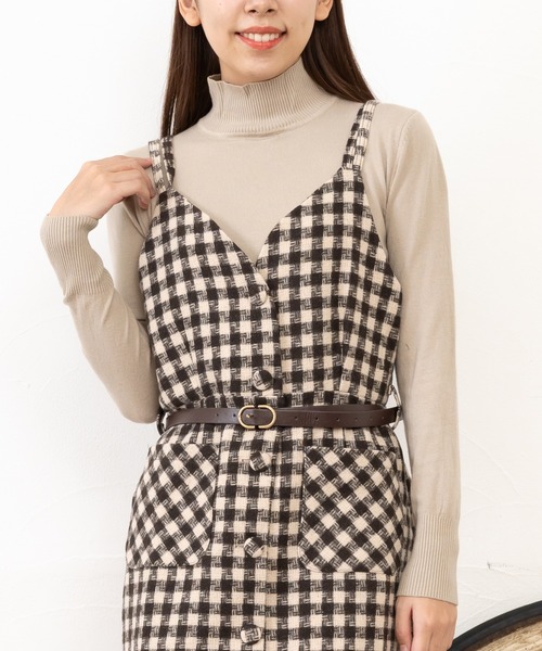 Grandeir(グランディール)の「チェックツイードくるみボタンワンピ(ワンピース・レディース・ブラック/モカ・M)」の15枚目の写真