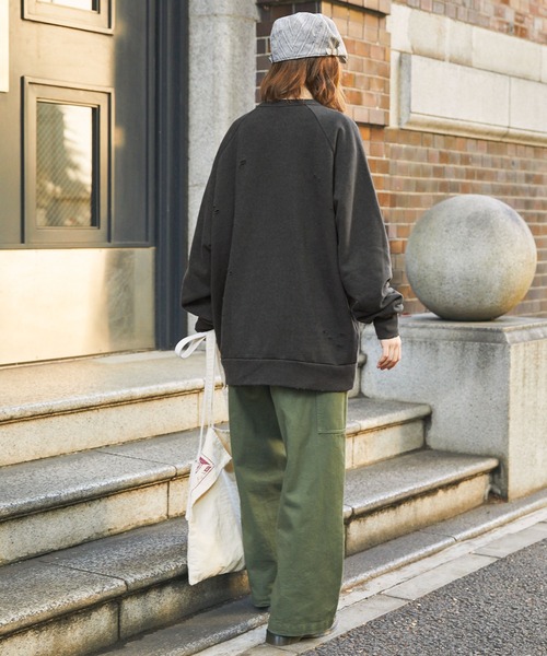 ヴィンテージライクダメージ ワンポイントエンブレム刺繍ラグラン