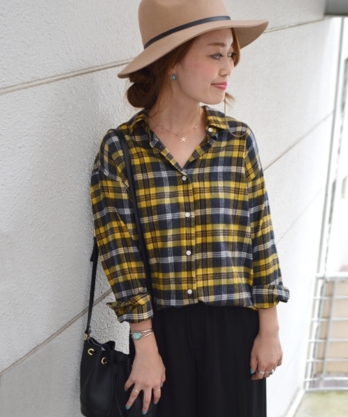 SHIPS for women(シップスフォーウィメン)の「ネルチェックカシュクールシャツ◇(シャツ/ブラウス・レディース・オフホワイト/チャコールグレー/ブルー・38/36)」の1枚目の写真