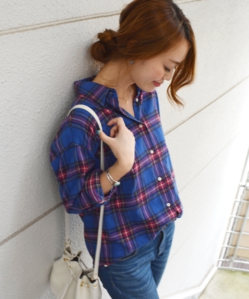 SHIPS for women(シップスフォーウィメン)の「ネルチェックカシュクールシャツ◇(シャツ/ブラウス・レディース・オフホワイト/チャコールグレー/ブルー・38/36)」の11枚目の写真