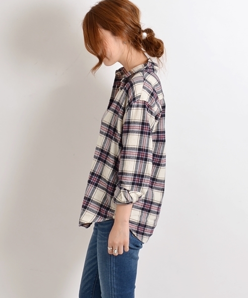 SHIPS for women(シップスフォーウィメン)の「ネルチェックカシュクールシャツ◇(シャツ/ブラウス・レディース・オフホワイト/チャコールグレー/ブルー・38/36)」の12枚目の写真