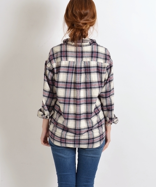 SHIPS for women(シップスフォーウィメン)の「ネルチェックカシュクールシャツ◇(シャツ/ブラウス・レディース・オフホワイト/チャコールグレー/ブルー・38/36)」の13枚目の写真