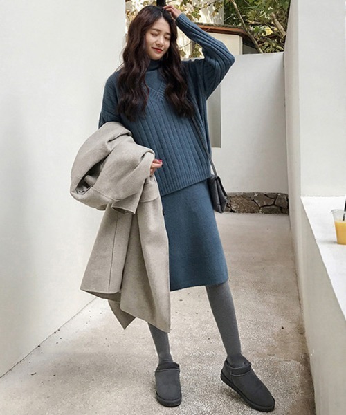 Miniministore（ミニミニストア）の「韓国風 ニット セットアップ レディース（アンサンブル・レディース・ブルー/ブラック/モカ・フリー）」の11枚目の写真