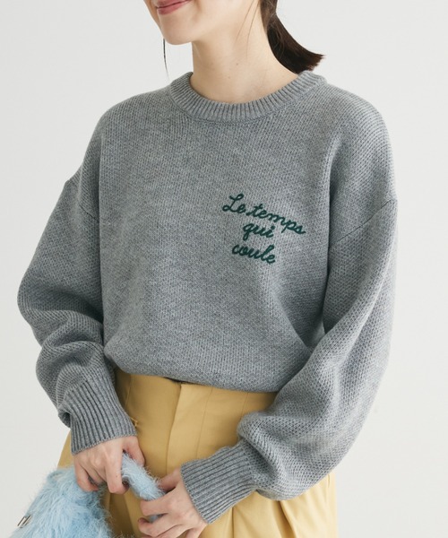 Green　Parks（グリーンパークス）の「刺繍ロゴニットプルオーバー（ニット/セーター・レディース・杢グレー/ミント/ダークグレー/ベージュ・FREE）」の3枚目の写真