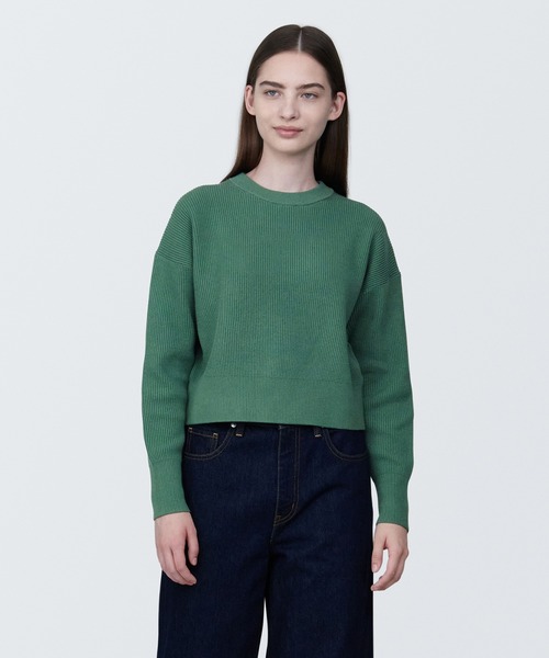 美品♪ビアズリー アンゴラ クルーネックニット チュニック丈 グリーン 緑 Green Parks チュニック 透かし編みニットチュニック : ZOZOTOWN