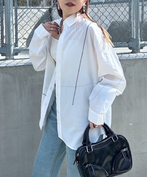 PAGEBOY（ページボーイ）の「ステッチワークシャツ（シャツ/ブラウス・レディース・ブラック/オフホワイト・FREE）」の2枚目の写真