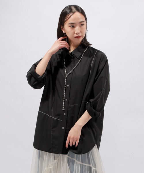 PAGEBOY（ページボーイ）の「ステッチワークシャツ（シャツ/ブラウス・レディース・ブラック/オフホワイト・FREE）」の5枚目の写真