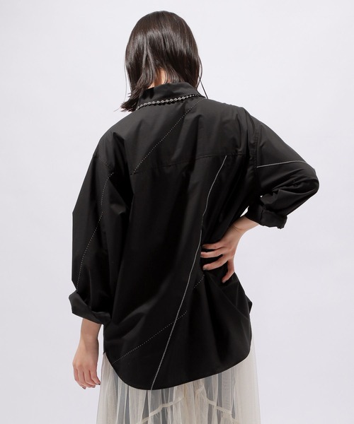 PAGEBOY（ページボーイ）の「ステッチワークシャツ（シャツ/ブラウス・レディース・ブラック/オフホワイト・FREE）」の6枚目の写真