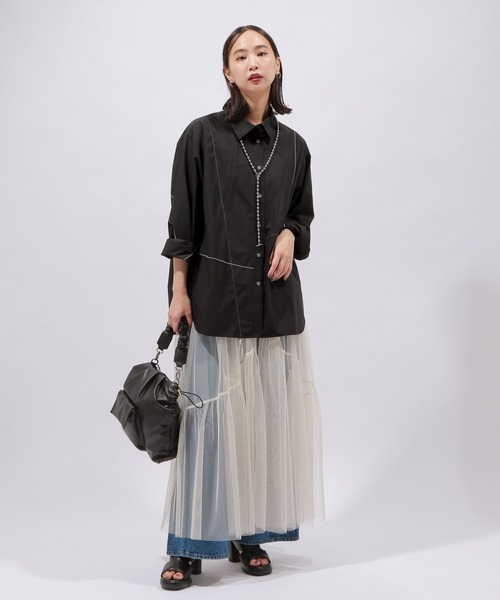 PAGEBOY（ページボーイ）の「ステッチワークシャツ（シャツ/ブラウス・レディース・ブラック/オフホワイト・FREE）」の3枚目の写真