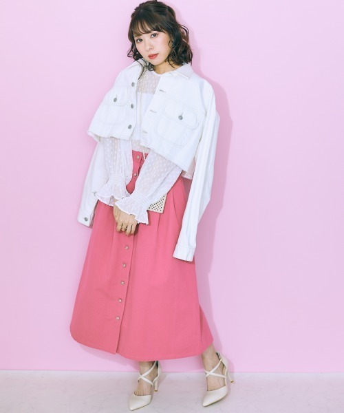 marun(マルン)の「<大きいサイズ> 薔薇ボタンフレアスカート marun(スカート・レディース・ピンク・5L/4L/3L/LL/L)」の4枚目の写真