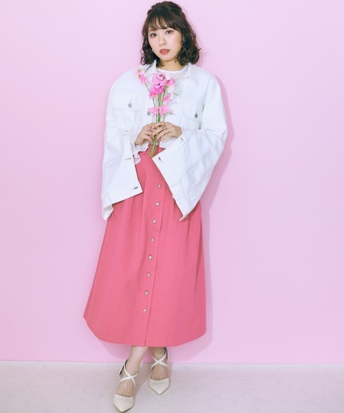 marun(マルン)の「<大きいサイズ> 薔薇ボタンフレアスカート marun(スカート・レディース・ピンク・5L/4L/3L/LL/L)」の6枚目の写真