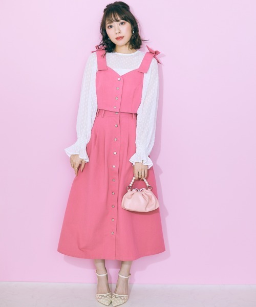 marun(マルン)の「<大きいサイズ> 薔薇ボタンフレアスカート marun(スカート・レディース・ピンク・5L/4L/3L/LL/L)」の2枚目の写真