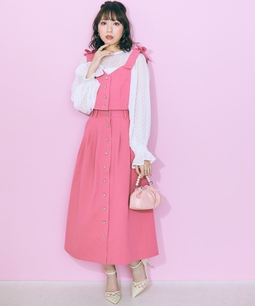 marun(マルン)の「<大きいサイズ> 薔薇ボタンフレアスカート marun(スカート・レディース・ピンク・5L/4L/3L/LL/L)」の5枚目の写真