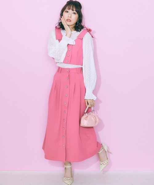 marun(マルン)の「<大きいサイズ> 薔薇ボタンフレアスカート marun(スカート・レディース・ピンク・5L/4L/3L/LL/L)」の8枚目の写真