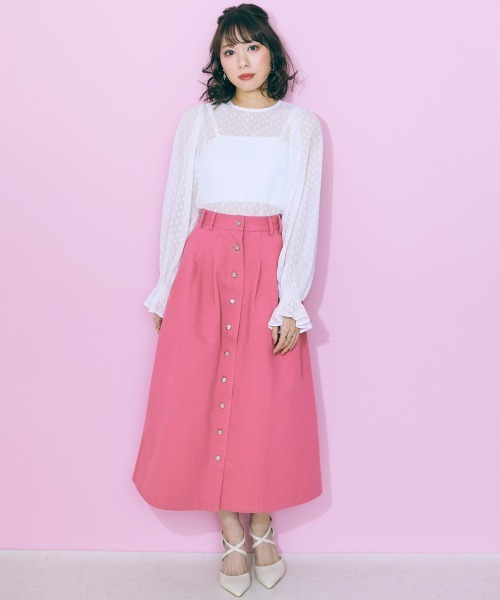 marun(マルン)の「<大きいサイズ> 薔薇ボタンフレアスカート marun(スカート・レディース・ピンク・5L/4L/3L/LL/L)」の17枚目の写真
