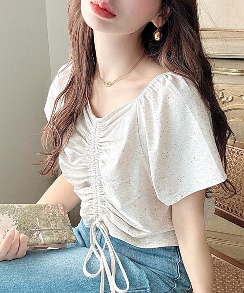 セール】カラーネップ天竺.フロントシャーリング半袖Tシャツ（Tシャツ  