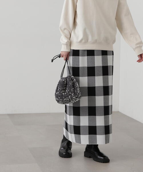 N.（N. Natural Beauty Basic）（エヌエヌナチュラルビューティーベーシック）の「◆ギンガムチェックジャガードスカート（スカート・レディース・ブラック系その他/ブラウン系その他・MEDIUM）」の6枚目の写真