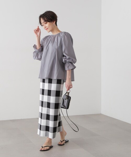 N.（N. Natural Beauty Basic）（エヌエヌナチュラルビューティーベーシック）の「◆ギンガムチェックジャガードスカート（スカート・レディース・ブラック系その他/ブラウン系その他・MEDIUM）」の8枚目の写真