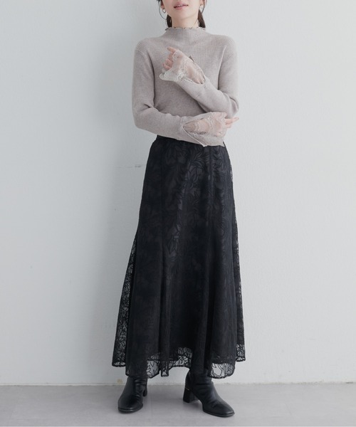 natural couture(ナチュラルクチュール)の「osono長さ変えれるチュール刺繍レーススカート(スカート・レディース・サックスブルー/ブラック/グレイッシュベージュ/グレー・FREE)」の21枚目の写真