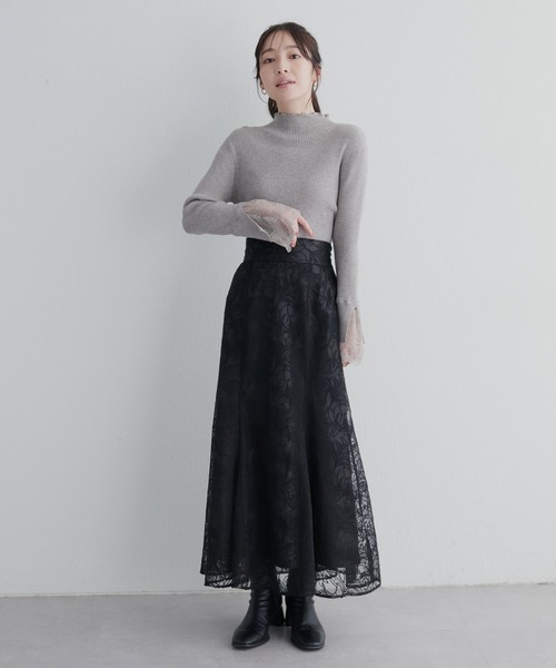 natural couture(ナチュラルクチュール)の「osono長さ変えれるチュール刺繍レーススカート(スカート・レディース・サックスブルー/ブラック/グレイッシュベージュ/グレー・FREE)」の22枚目の写真