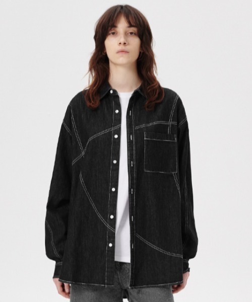 mahagrid/マハグリッド』STITCHED DENIM SHIRT/ステッチデニム シャツ