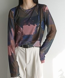 COURO | アート柄ロングスリーブシアーＴシャツ(Tシャツ/カットソー)