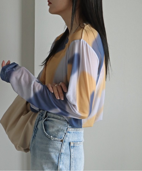 アート柄ロングスリーブシアーTシャツ（Tシャツ/カットソー