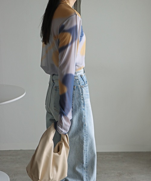 COURO（コウロ）の「アート柄ロングスリーブシアーＴシャツ（Tシャツ/カットソー・レディース・ブルー系/グリーン系/ピンク/ブルーグレー/パープル系/グレー系・M/L）」の13枚目の写真