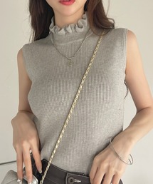 リブ フリル ニット トップス