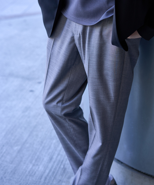 417 EDIFICE（フォーワンセブンエディフィス）の「メランジ シャーク イージースラックス（スラックス・メンズ・チャコールグレー/ブルー/ブラック/ベージュ・SMALL/MEDIUM/LARGE/X-LARGE）」の6枚目の写真