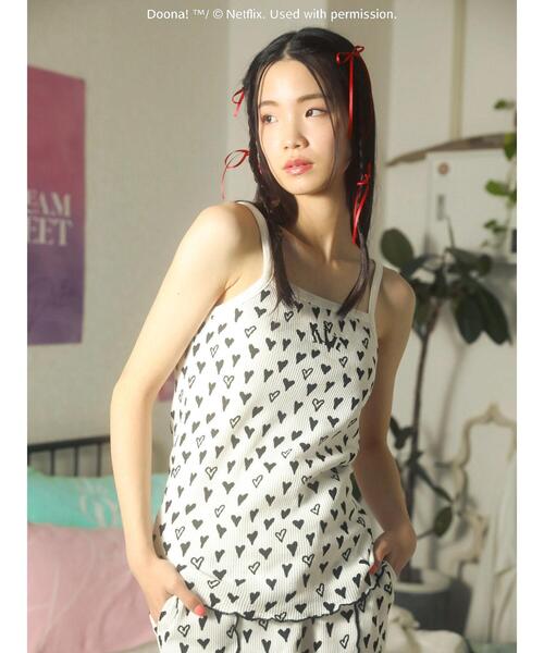 Green Parks(グリーンパークス)の「●DOONA! ハートptワッフルキャミ(インナーウェア/肌着・レディース・レッド/ブラック・FREE)」の3枚目の写真