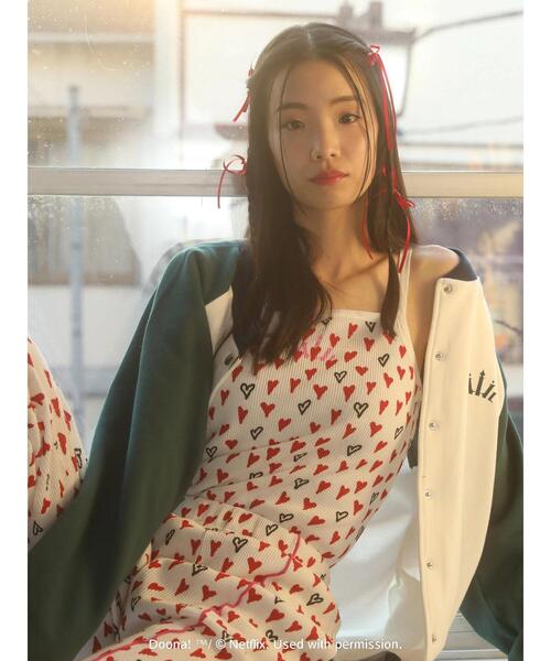 Green Parks(グリーンパークス)の「●DOONA! ハートptワッフルキャミ(インナーウェア/肌着・レディース・レッド/ブラック・FREE)」の11枚目の写真