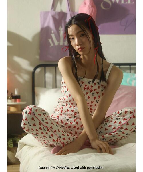 Green Parks(グリーンパークス)の「●DOONA! ハートptワッフルキャミ(インナーウェア/肌着・レディース・レッド/ブラック・FREE)」の2枚目の写真