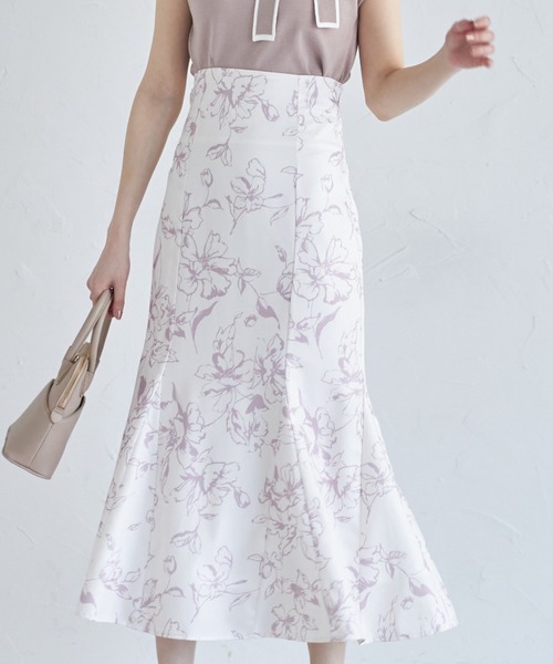 tocco closet(トッコ クローゼット)の「バックレースアップラインフラワープリントマーメイドスカート(スカート・レディース・ピンク/ブルー・M)」の13枚目の写真