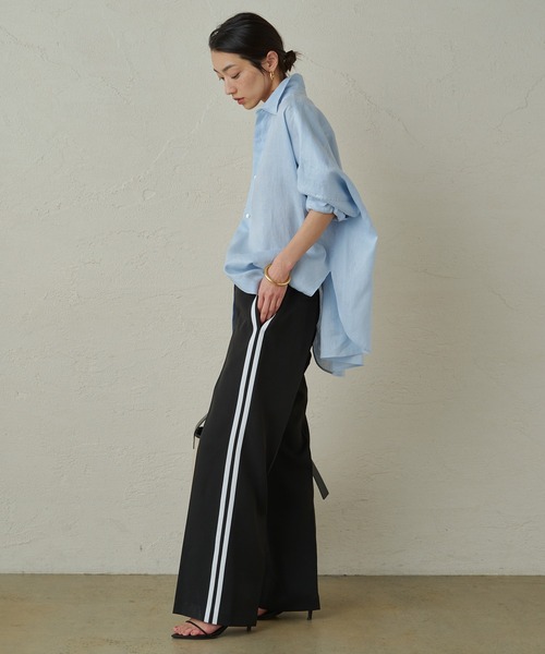 LOUNGEDRESS（ラウンジドレス）の「リネンオーバーシャツ（シャツ/ブラウス・レディース・サックスブルー/ベージュ/ストライプ・FREE）」の6枚目の写真