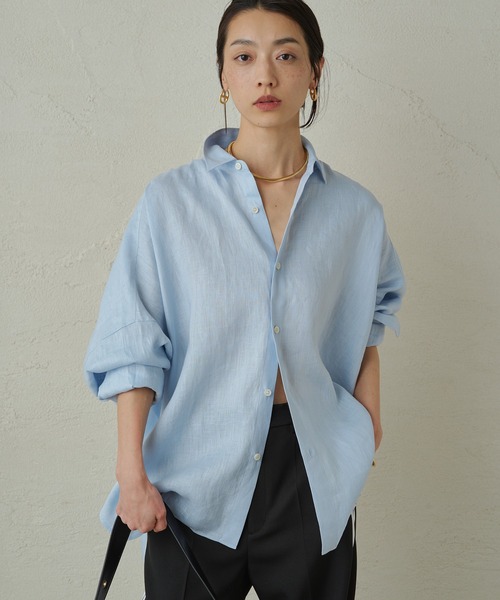 LOUNGEDRESS（ラウンジドレス）の「リネンオーバーシャツ（シャツ/ブラウス・レディース・サックスブルー/ベージュ/ストライプ・FREE）」の9枚目の写真