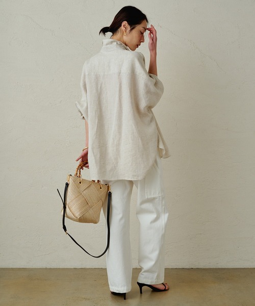 LOUNGEDRESS（ラウンジドレス）の「リネンオーバーシャツ（シャツ/ブラウス・レディース・サックスブルー/ベージュ/ストライプ・FREE）」の16枚目の写真