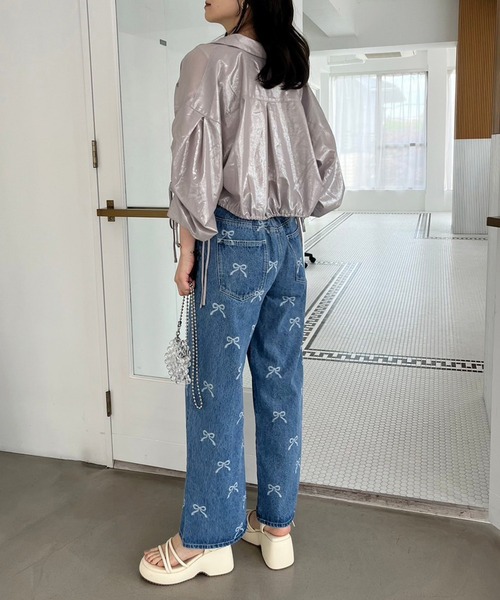 one after another NICE CLAUPバックリボンデニムパンツ セール】リボンワイドデニムパンツ（デニムパンツ）｜one after
