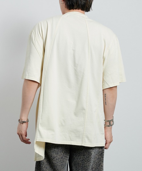 VI E DIT(ヴィエディット)の「Bleach Washed T-shirt/ダスティーウォッシュアシンメトリーTシャツ(Tシャツ/カットソー・メンズ・レッド/ホワイト/グレー・MEDIUM/SMALL)」の22枚目の写真
