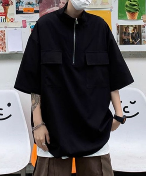 MGV(エムジーヴィー)の「ハーフジップ 半袖デザインシャツ(シャツ/ブラウス・メンズ・ブラック/ホワイト・MEDIUM/LARGE/X-LARGE)」の4枚目の写真
