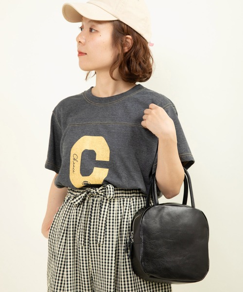 ICY LEATHER BOSTON 裏地チェックBAG（ハンドバッグ