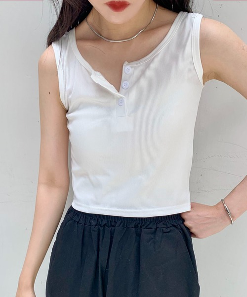 Teem Store（チームストア）の「ヘンリーネック タンクトップ（タンクトップ・レディース・ホワイト・M/L）」の2枚目の写真