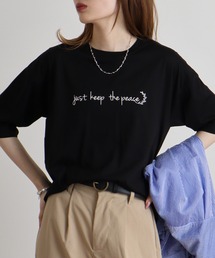 エグランティーヌ EGLANTINE 刺繍カットソー （ブラック） セール】Eglantine 5分袖ロゴ刺繍Tシャツ（Tシャツ/カットソー