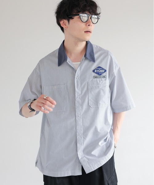 RAGEBLUE（レイジブルー）の「ワッペン刺繍/オーバーサイズレギュラーカラーシャツ（シャツ/ブラウス・メンズ・グレー/ブルー・MEDIUM/LARGE）」の2枚目の写真